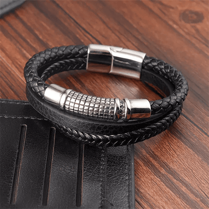 RAVEN NEXA BLACK - Genuine Leather Multi-Layer Braided Bracelet with Stainless Steel Magnetic Buckle for Men & Boys (8 inch) - THE MEN THING