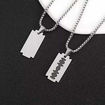 RAZOR BLADE - Pure Titanium Steel Pendant with 24inch Round Box Chain for Men & Boys - THE MEN THING
