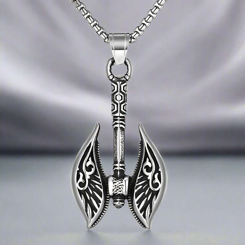 REALM AXE - Alloy Patterned Axe Pendant with Pure Stainless Steel  24inch Round Box, European trending Style for Men & Boy - THE MEN THING