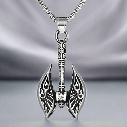 REALM AXE - Alloy Patterned Axe Pendant with Pure Stainless Steel  24inch Round Box, European trending Style for Men & Boy - THE MEN THING