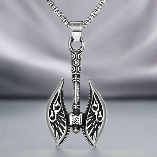 REALM AXE - Alloy Patterned Axe Pendant with Pure Stainless Steel  24inch Round Box, European trending Style for Men & Boy - THE MEN THING