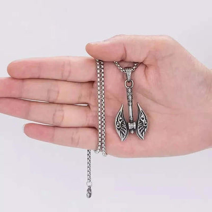 REALM AXE - Alloy Patterned Axe Pendant with Pure Stainless Steel  24inch Round Box, European trending Style for Men & Boy - THE MEN THING