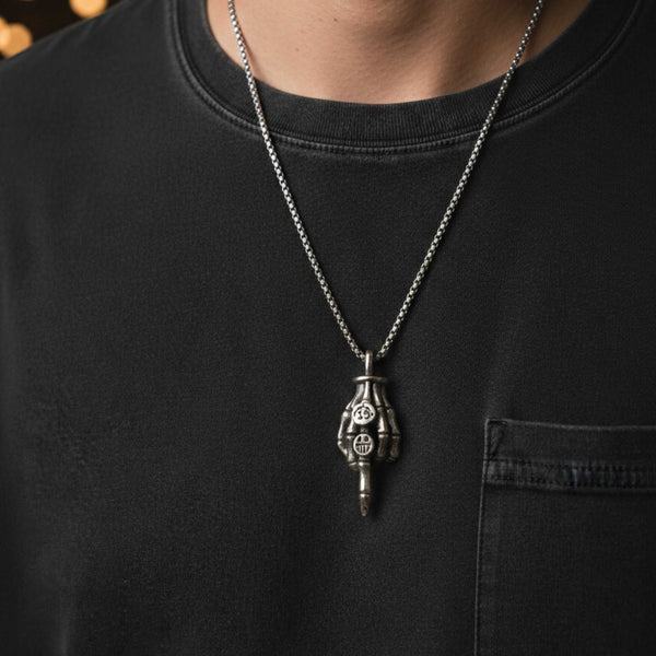 REBEL 13 – SKELETON - 23mm Pure Titanium Steel Pendant with 23inch Round Box 2mm Chain for Men & Boys