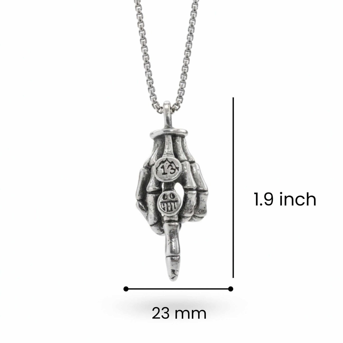 REBEL 13 – SKELETON - 23mm Pure Titanium Steel Pendant with 23inch Round Box 2mm Chain for Men & Boys — SS Pendant/ Necklace for Men | THE MEN THING