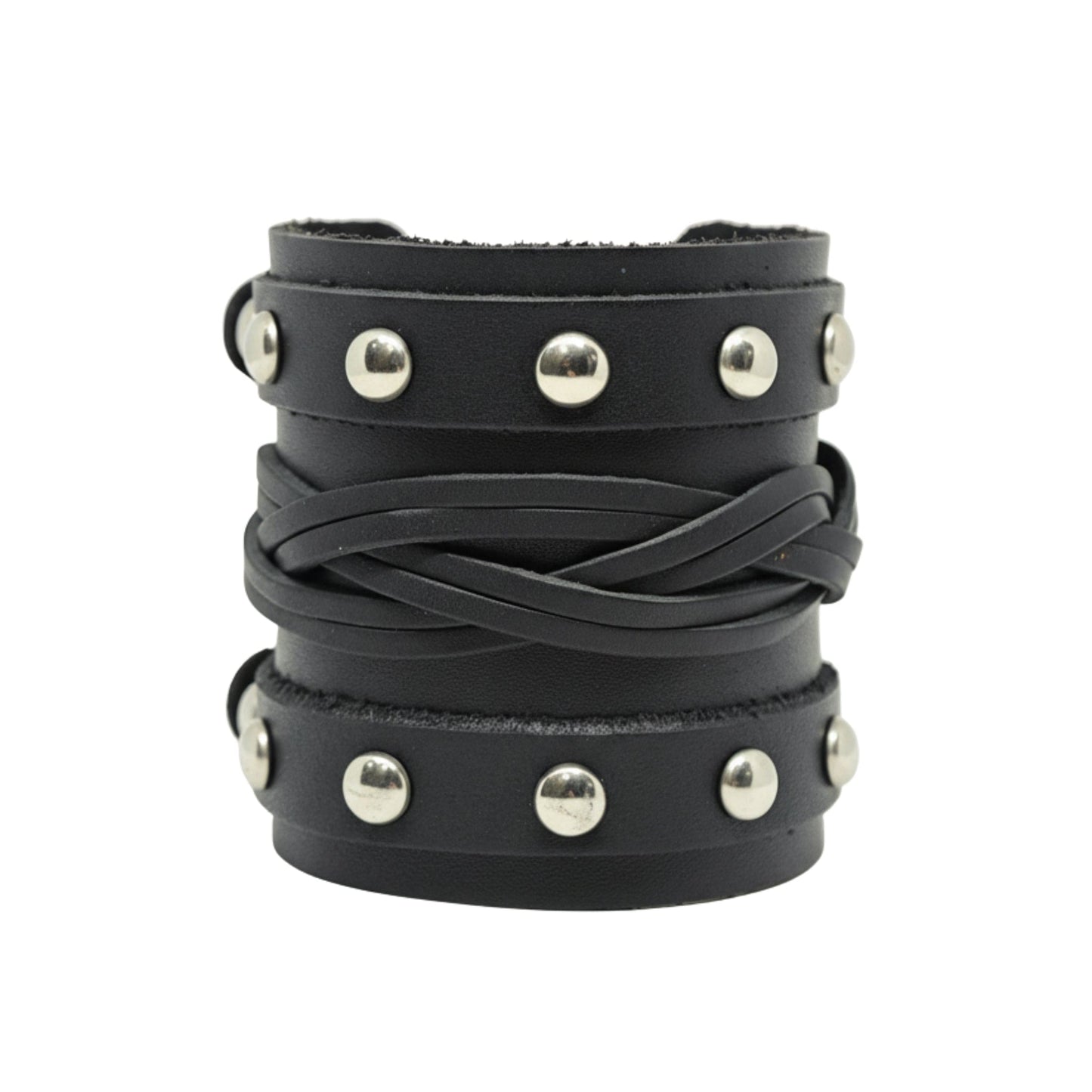 REBEL EDGE - 70mm Black Genuine Leather Adjustable Bracelet for Men & Boys (10 inch) - THE MEN THING