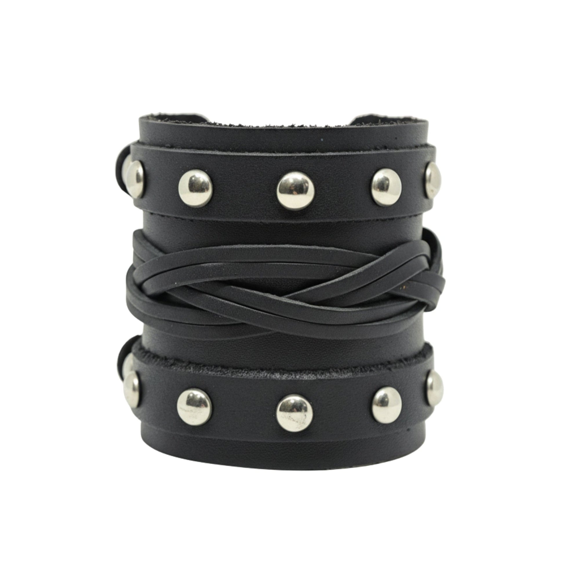 REBEL EDGE - 70mm Black Genuine Leather Adjustable Bracelet for Men & Boys (10 inch) - THE MEN THING