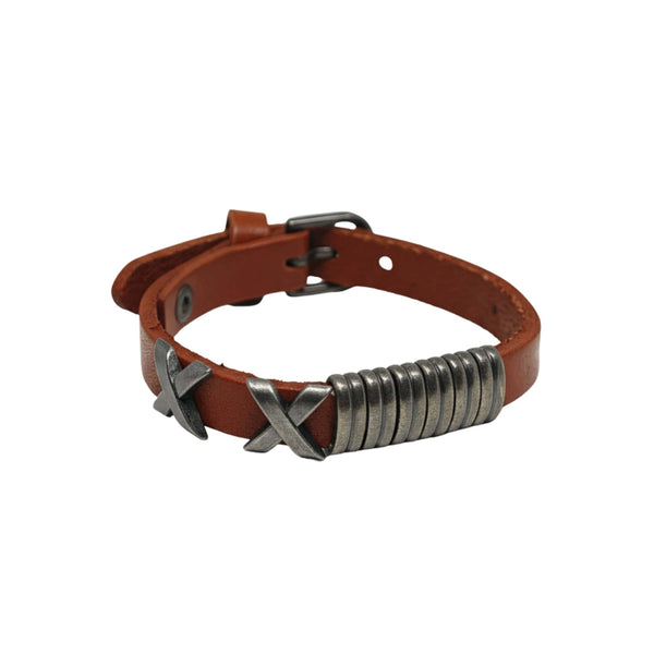 REBEL RUSTX - 10mm Brown Genuine Leather Adjustable Bracelet for Men & Boys (9.8 inch)