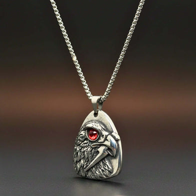 RED EYE FALCON - 39mm Titanium Steel Pendant with 24inch Round Box 5mm Chain for Men & Boys