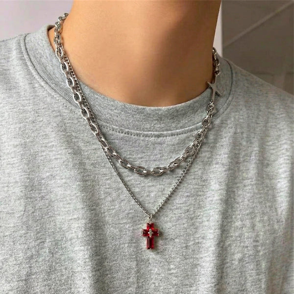 RED HALO CROSS - 16mm Titanium Steel Pendant with 20inch Chain for Men & Boys