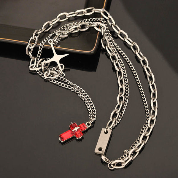 RED HALO CROSS - 16mm Titanium Steel Pendant with 20inch Chain for Men & Boys