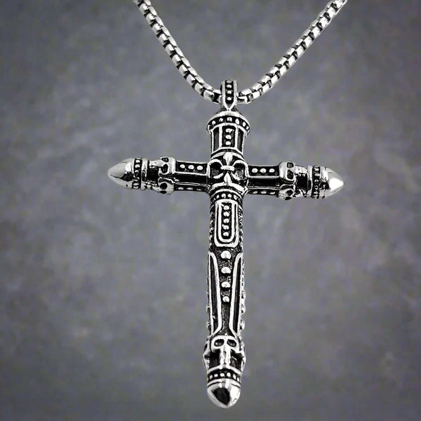 RED INDIAN CROSS - Alloy Pendant with Pure Stainless Steel 24inch Round Box Chain , Milan trending Style for Men & Boy