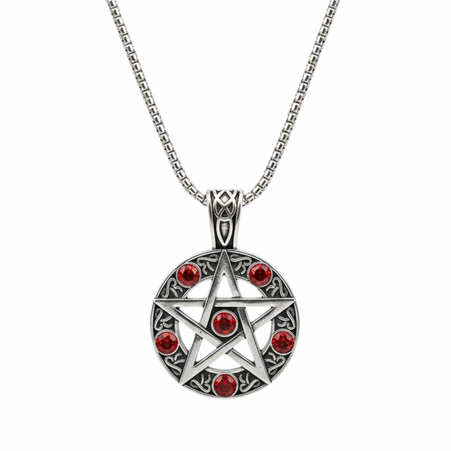 RED PENTAGRAM STAR - 31mm Pure Titanium Steel Pendant with 23inch Round Box 4mm Chain for Men & Boys — SS Pendant/ Necklace for Men | THE MEN THING
