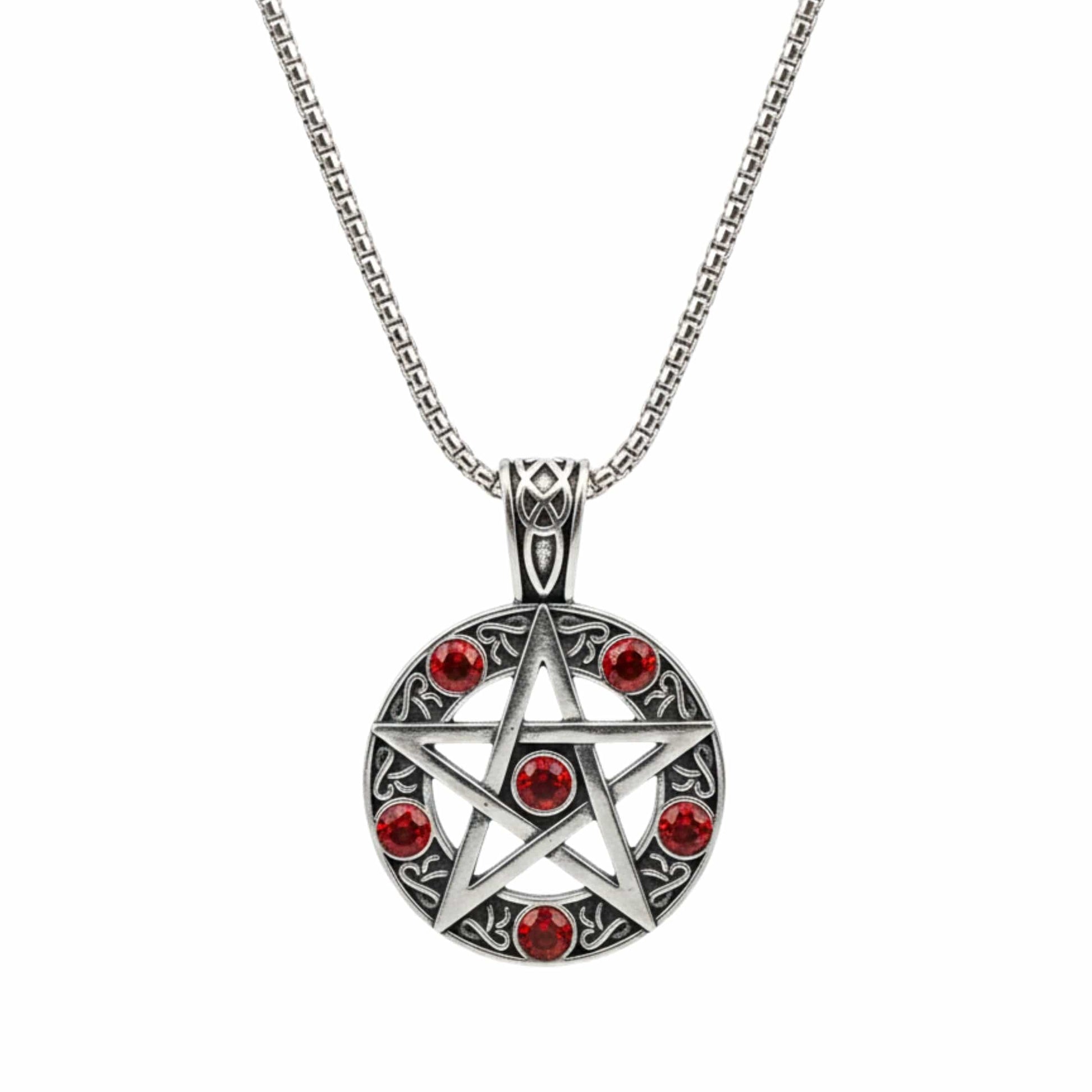 RED PENTAGRAM STAR - 31mm Pure Titanium Steel Pendant with 23inch Round Box 4mm Chain for Men & Boys — SS Pendant/ Necklace for Men | THE MEN THING