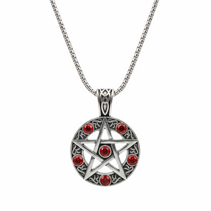 RED PENTAGRAM STAR - 31mm Pure Titanium Steel Pendant with 23inch Round Box 4mm Chain for Men & Boys — SS Pendant/ Necklace for Men | THE MEN THING