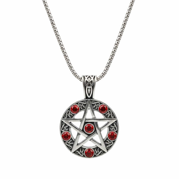 RED PENTAGRAM STAR - 31mm Pure Titanium Steel Pendant with 23inch Round Box 4mm Chain for Men & Boys