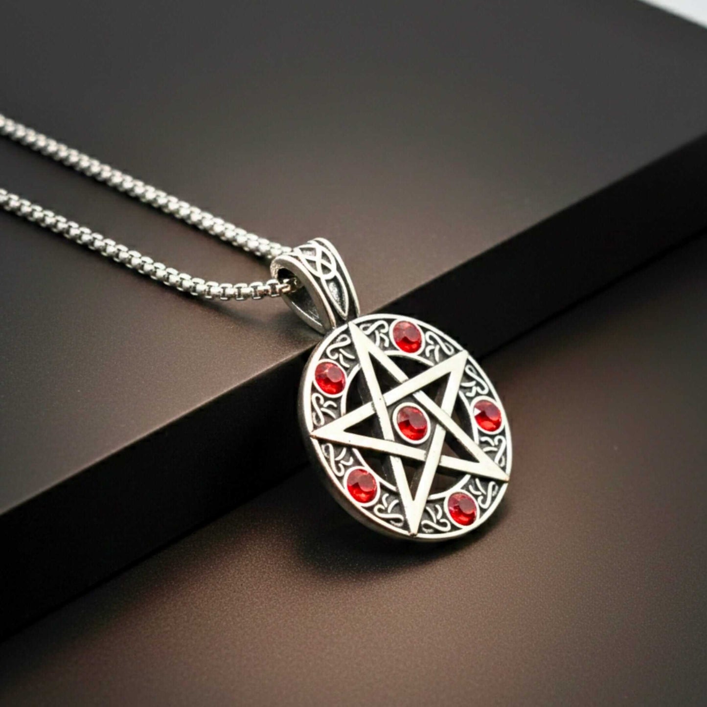 RED PENTAGRAM STAR - 31mm Pure Titanium Steel Pendant with 23inch Round Box 4mm Chain for Men & Boys — SS Pendant/ Necklace for Men | THE MEN THING