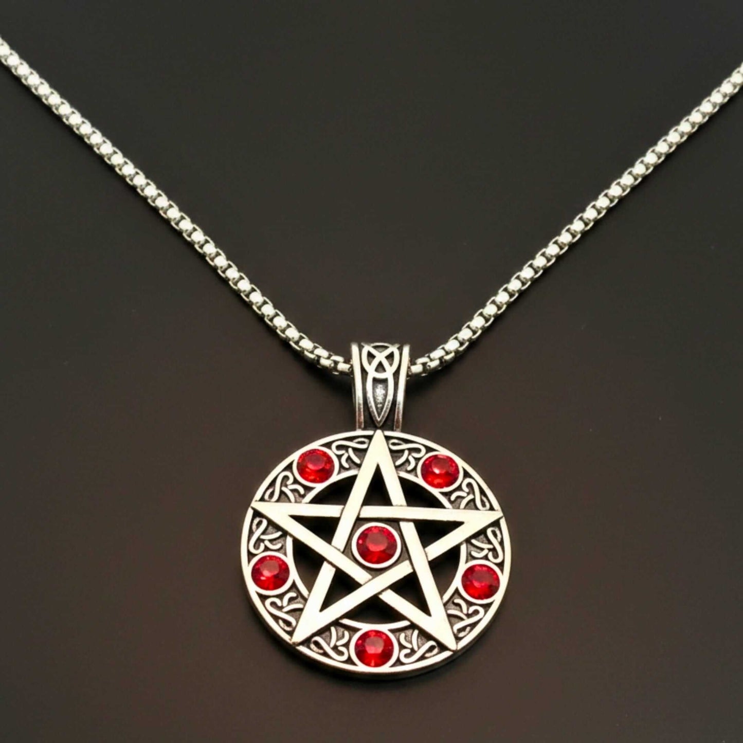 RED PENTAGRAM STAR - 31mm Pure Titanium Steel Pendant with 23inch Round Box 4mm Chain for Men & Boys — SS Pendant/ Necklace for Men | THE MEN THING