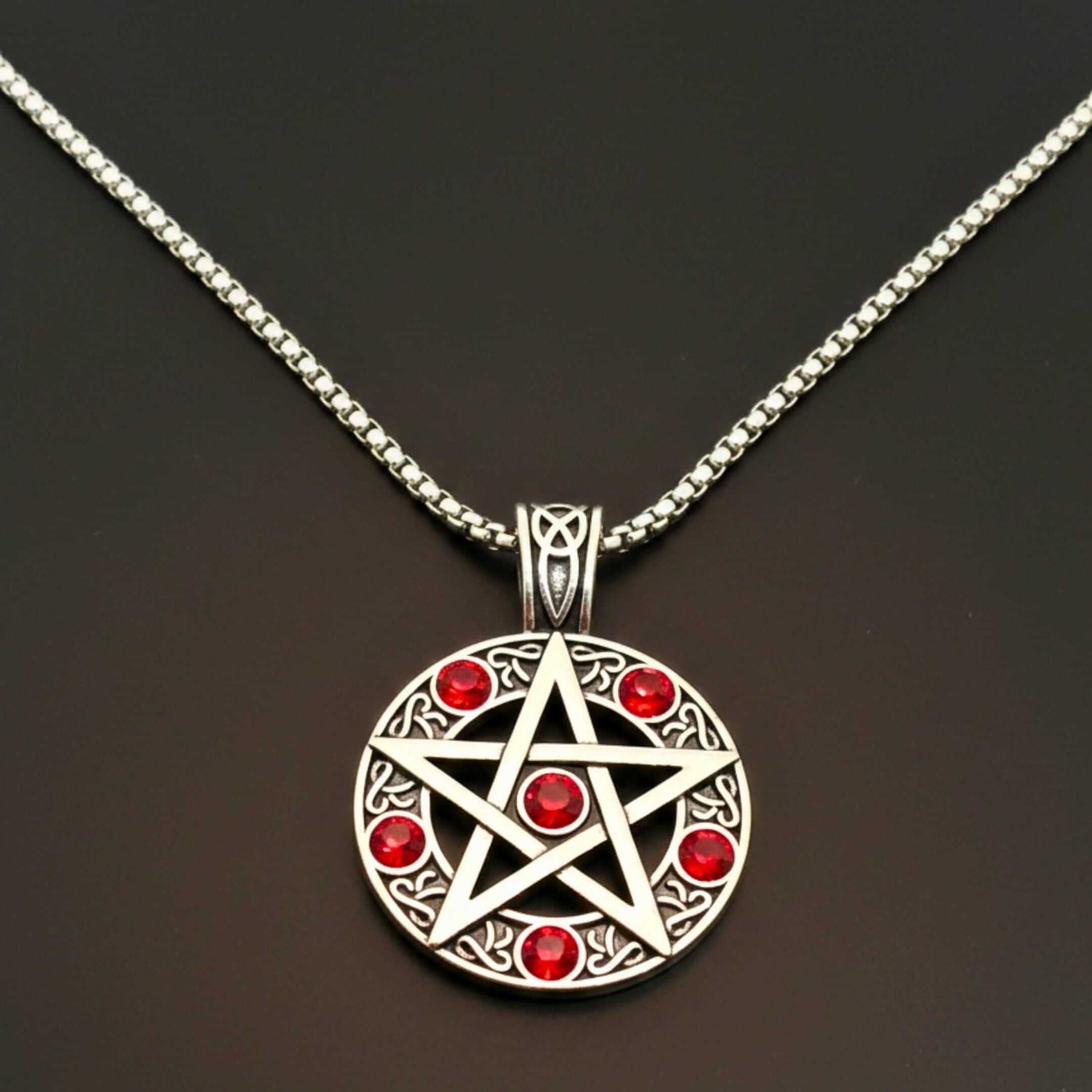 RED PENTAGRAM STAR - 31mm Pure Titanium Steel Pendant with 23inch Round Box 4mm Chain for Men & Boys — SS Pendant/ Necklace for Men | THE MEN THING