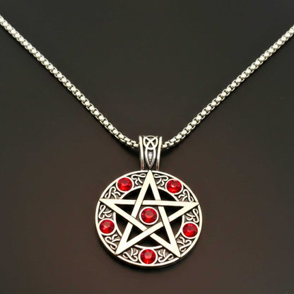 RED PENTAGRAM STAR - 31mm Pure Titanium Steel Pendant with 23inch Round Box 4mm Chain for Men & Boys — SS Pendant/ Necklace for Men | THE MEN THING