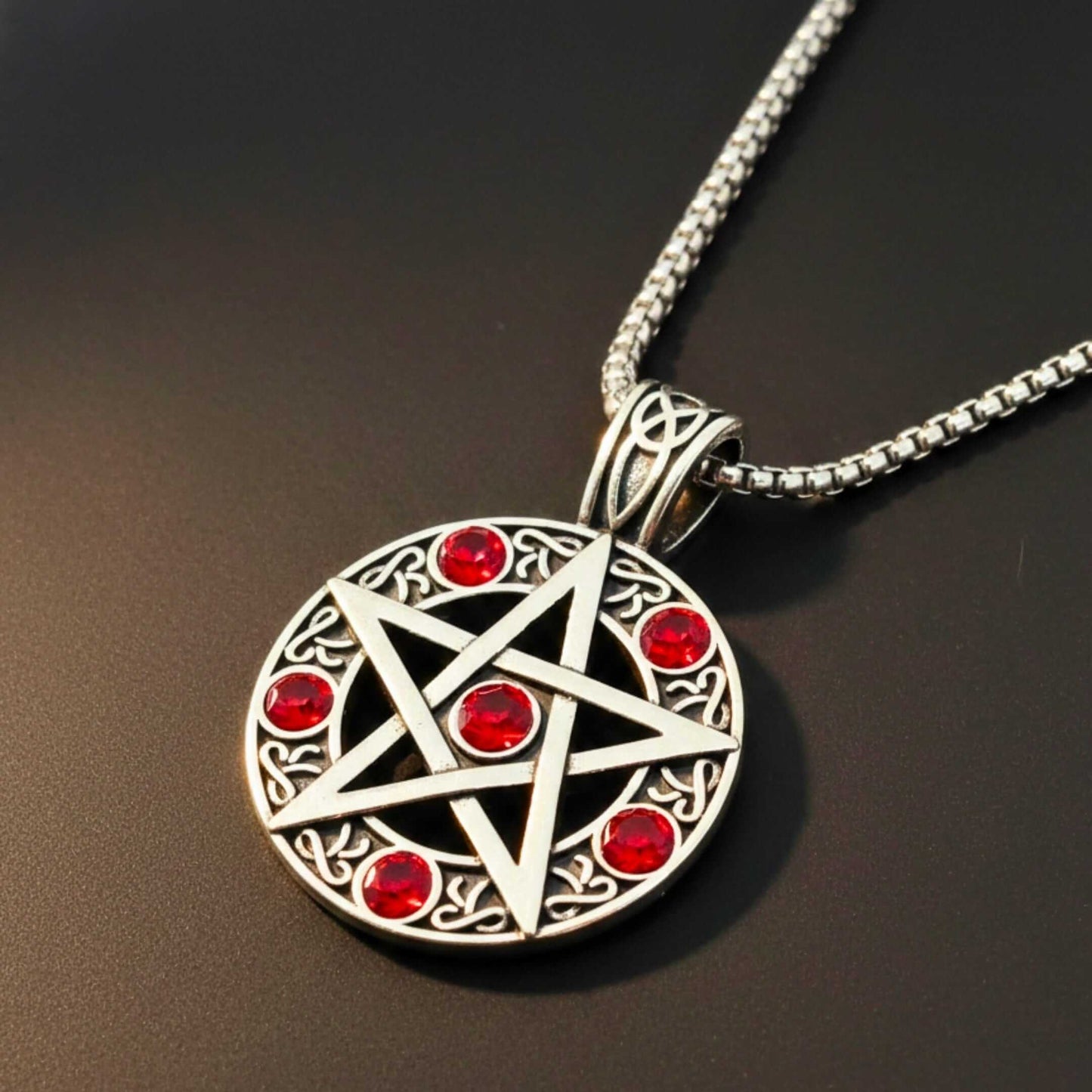 RED PENTAGRAM STAR - 31mm Pure Titanium Steel Pendant with 23inch Round Box 4mm Chain for Men & Boys — SS Pendant/ Necklace for Men | THE MEN THING