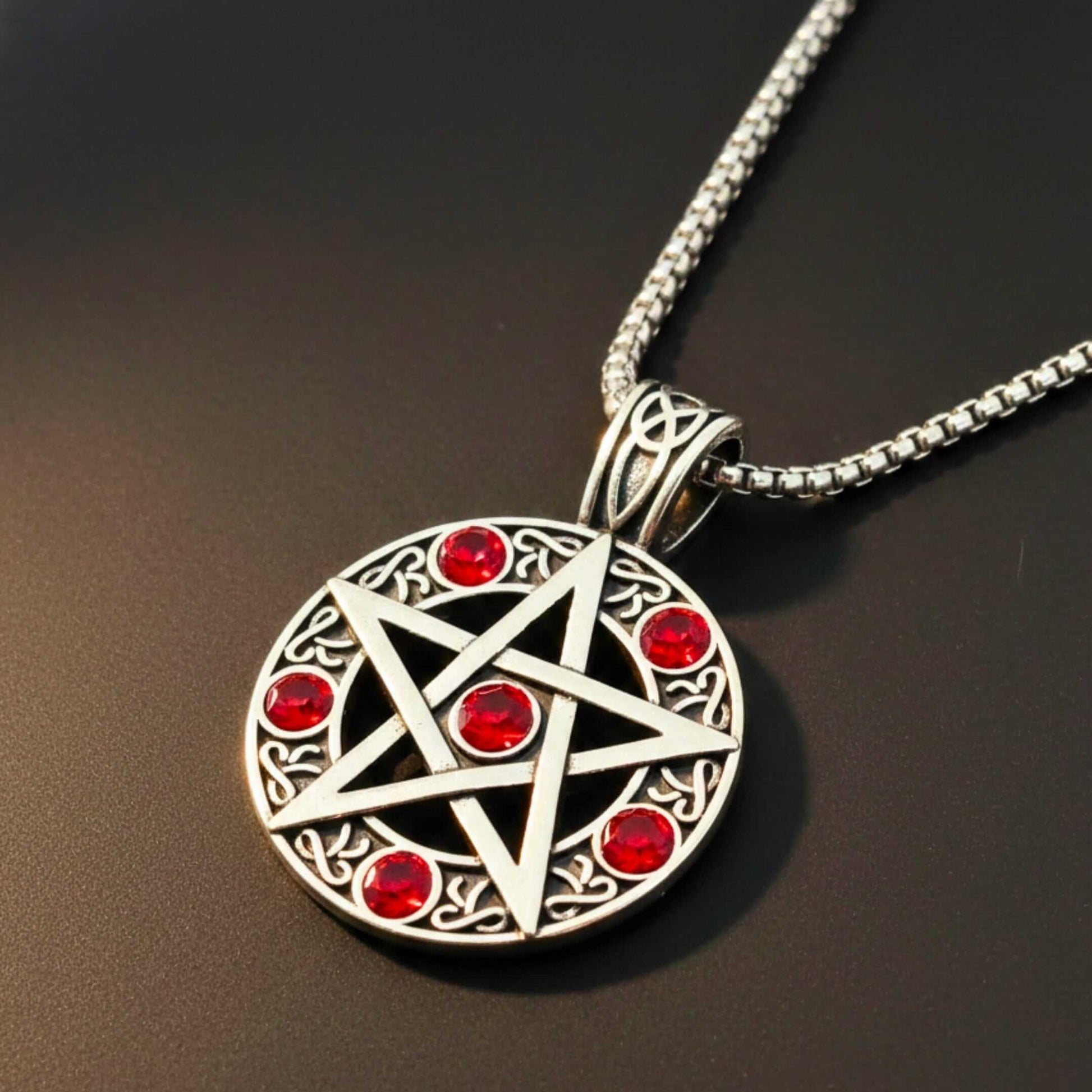 RED PENTAGRAM STAR - 31mm Pure Titanium Steel Pendant with 23inch Round Box 4mm Chain for Men & Boys — SS Pendant/ Necklace for Men | THE MEN THING
