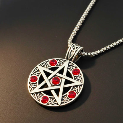 RED PENTAGRAM STAR - 31mm Pure Titanium Steel Pendant with 23inch Round Box 4mm Chain for Men & Boys — SS Pendant/ Necklace for Men | THE MEN THING
