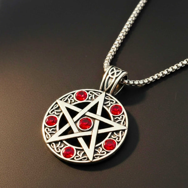 RED PENTAGRAM STAR - 31mm Pure Titanium Steel Pendant with 23inch Round Box 4mm Chain for Men & Boys