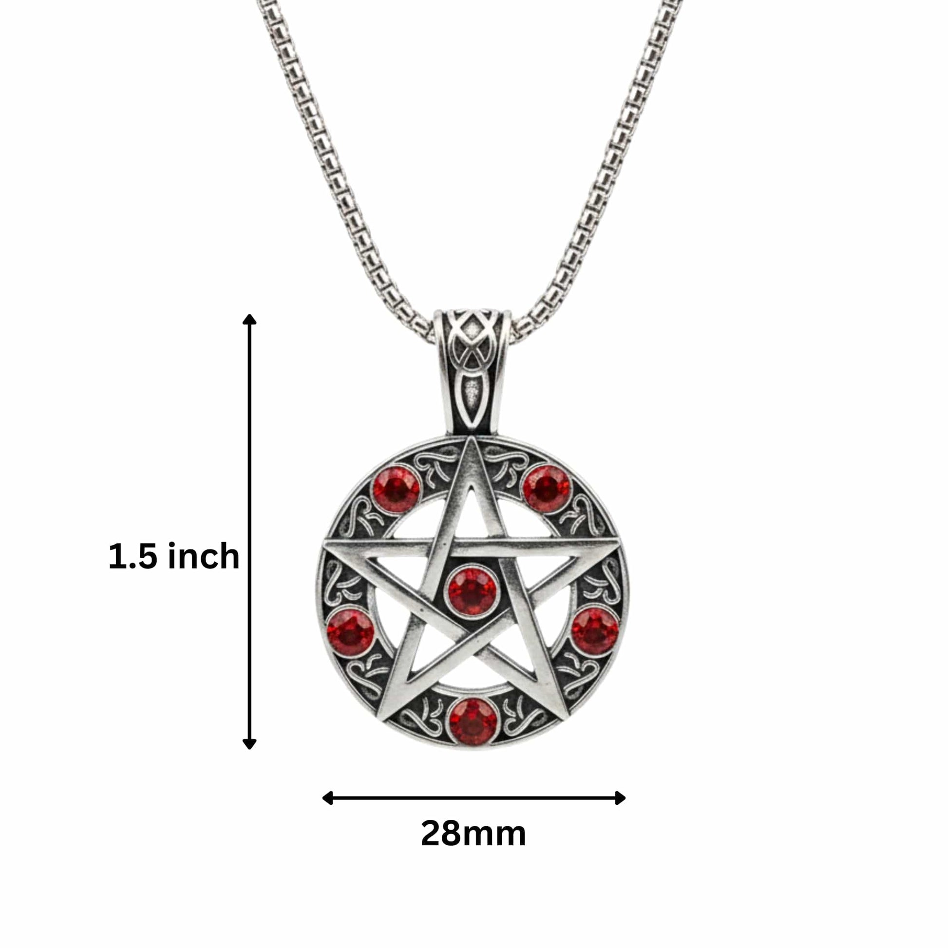 RED PENTAGRAM STAR - 31mm Pure Titanium Steel Pendant with 23inch Round Box 4mm Chain for Men & Boys — SS Pendant/ Necklace for Men | THE MEN THING