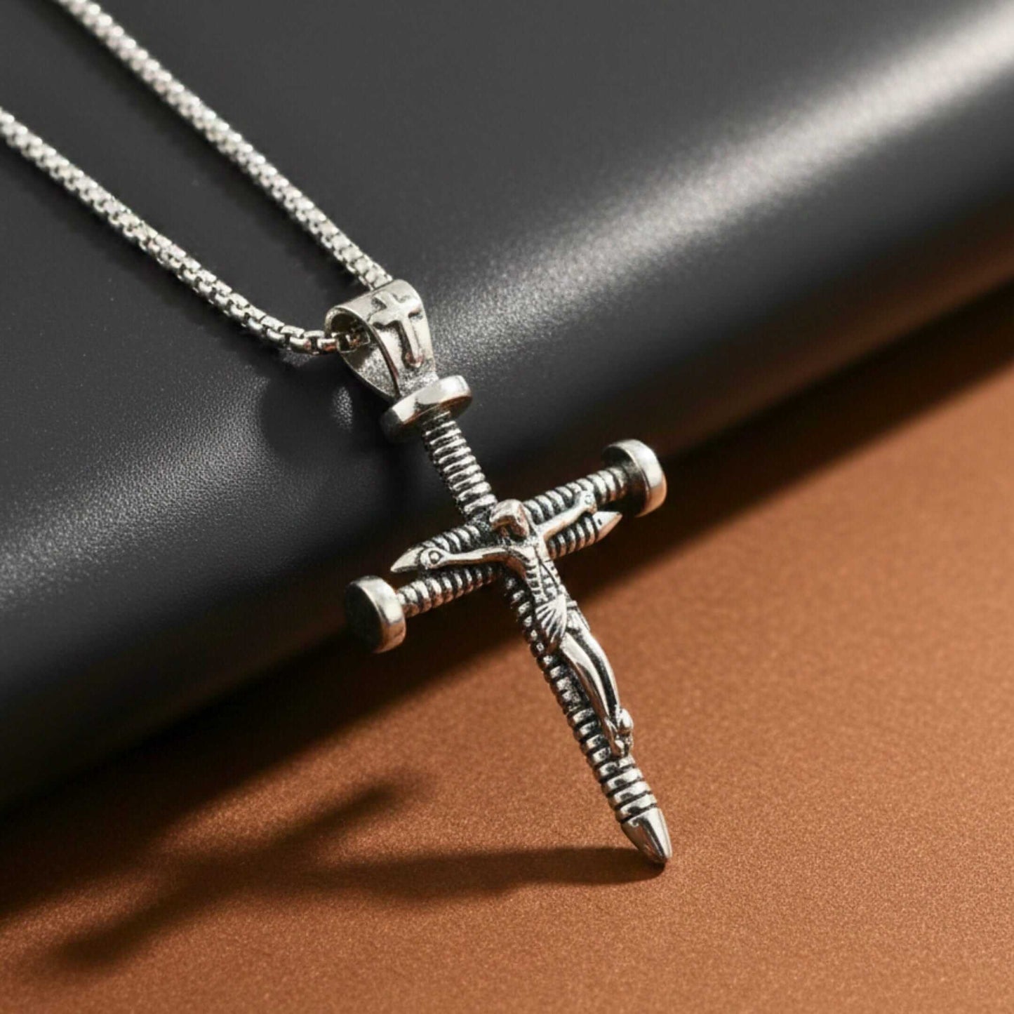 REDEMPTION NAIL CROSS - 35mm Pure Titanium Steel Pendant with 27inch Round Box 4mm Chain for Men & Boys — SS Pendant/ Necklace for Men | THE MEN THING