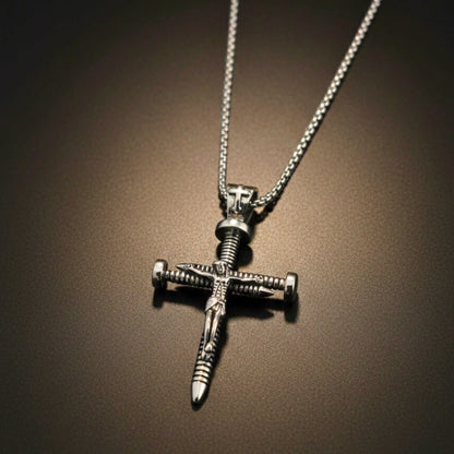 REDEMPTION NAIL CROSS - 35mm Pure Titanium Steel Pendant with 27inch Round Box 4mm Chain for Men & Boys — SS Pendant/ Necklace for Men | THE MEN THING