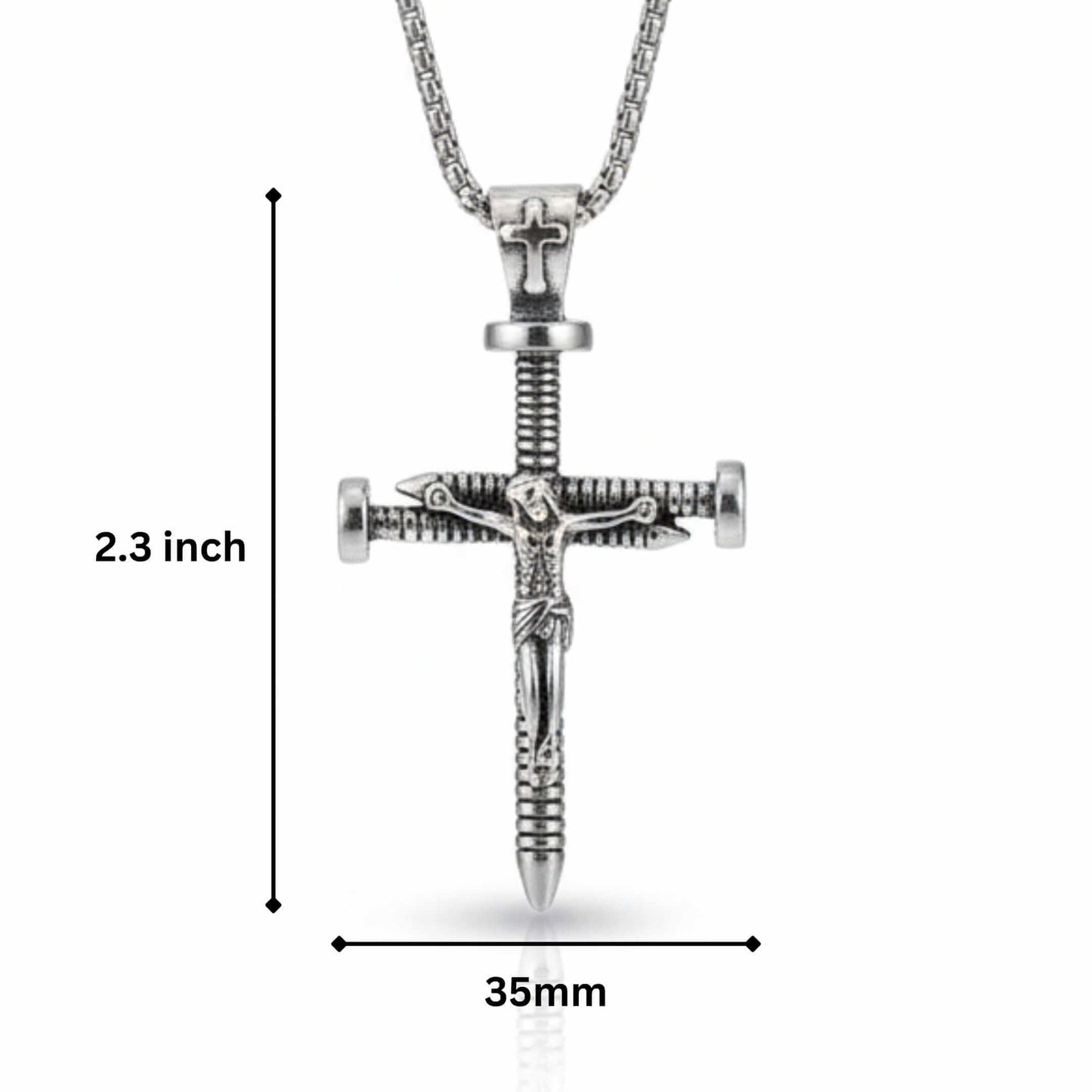 REDEMPTION NAIL CROSS - 35mm Pure Titanium Steel Pendant with 27inch Round Box 4mm Chain for Men & Boys — SS Pendant/ Necklace for Men | THE MEN THING