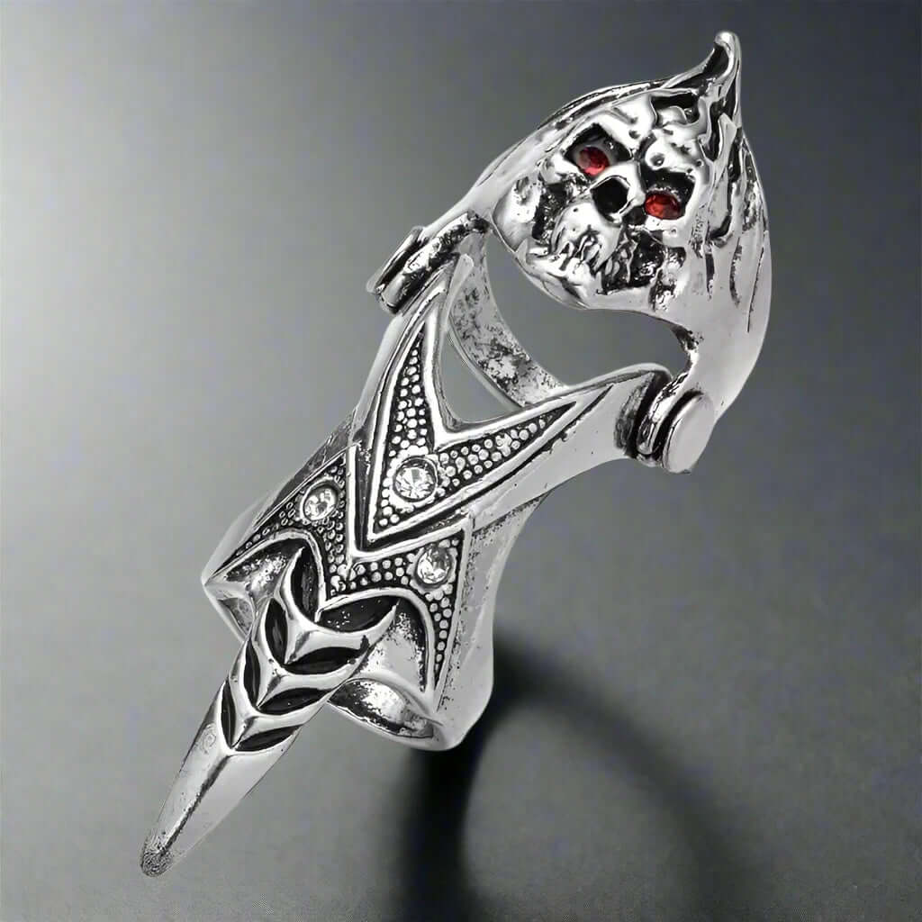 REDEYEKULL - Red Eye Skull Adjustable Knuckle Joint Full Finger Ring for Men & Boys - THE MEN THING