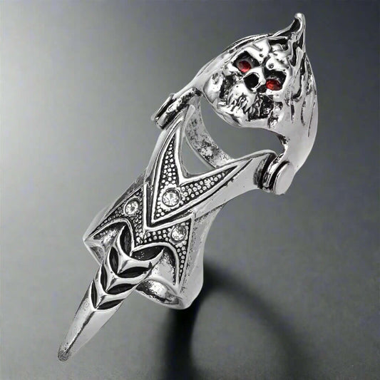 REDEYEKULL - Red Eye Skull Adjustable Knuckle Joint Full Finger Ring for Men & Boys - THE MEN THING