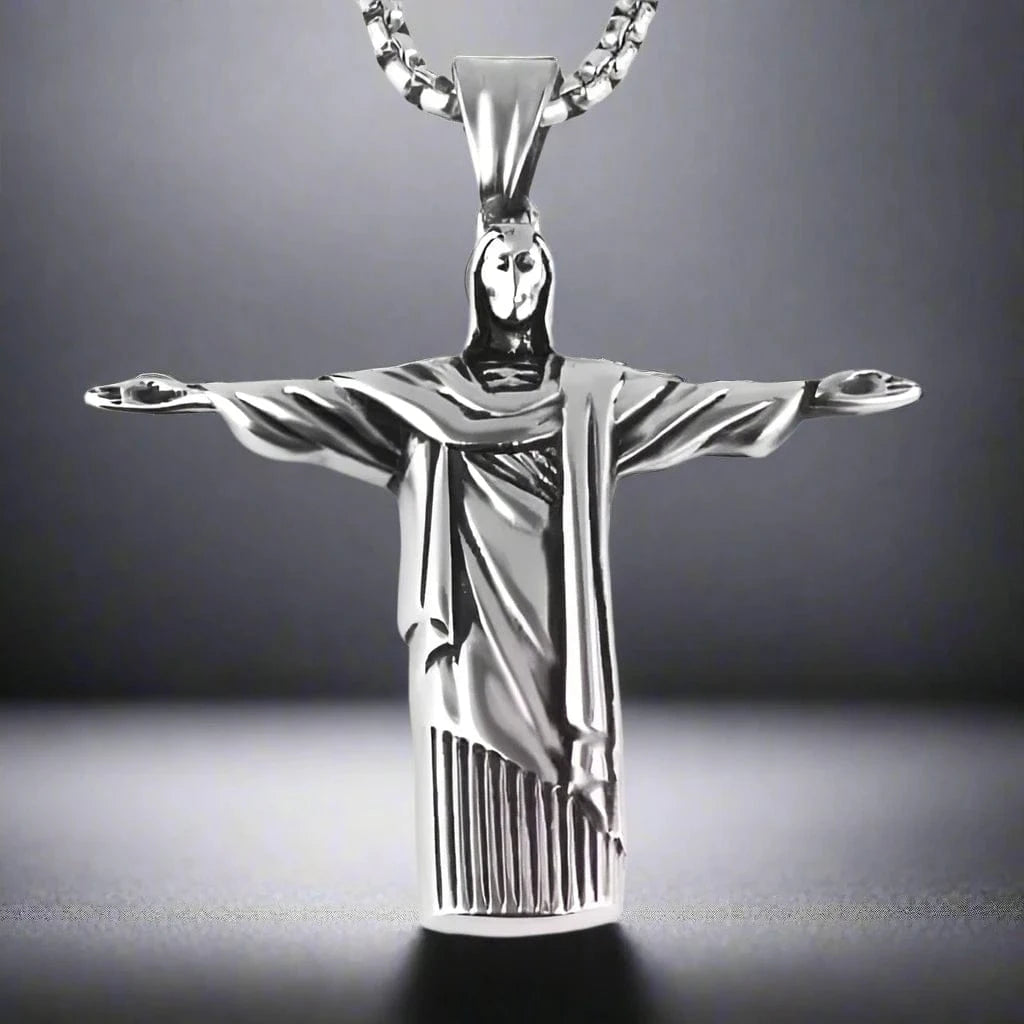 REEDEMER - Alloy Jesus Pendant with Stainless Steel  24inch Round Box Chain, American trending Style for Men & Boy - THE MEN THING