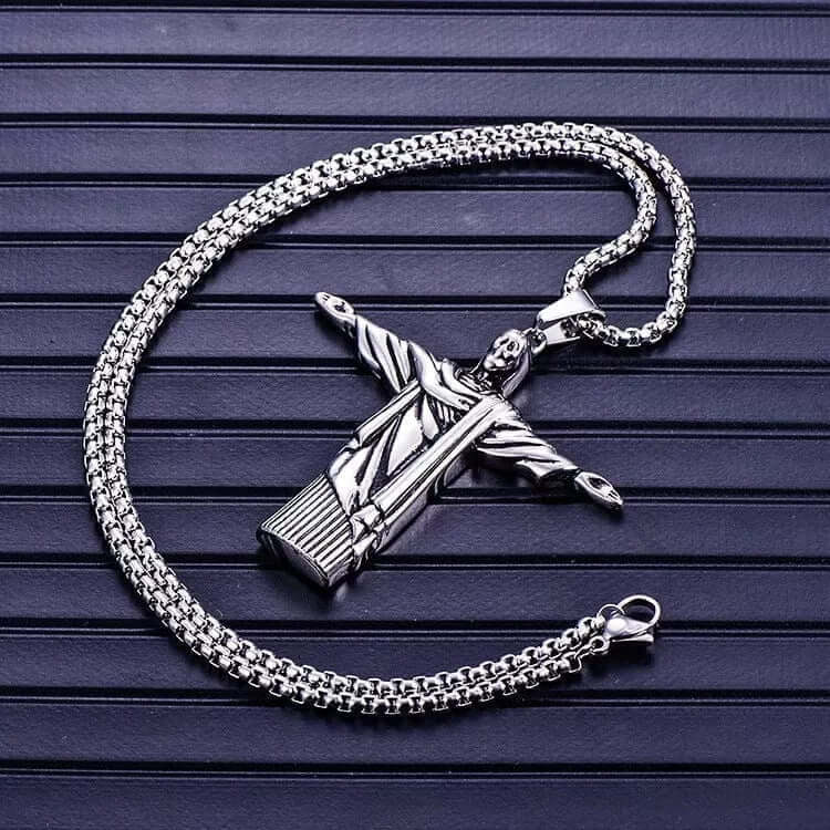 REEDEMER - Alloy Jesus Pendant with Stainless Steel  24inch Round Box Chain, American trending Style for Men & Boy - THE MEN THING