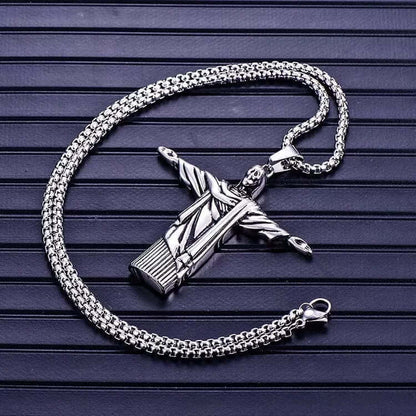 REEDEMER - Alloy Jesus Pendant with Stainless Steel  24inch Round Box Chain, American trending Style for Men & Boy - THE MEN THING