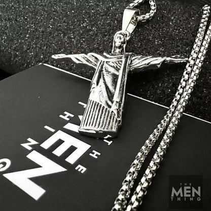 REEDEMER - Alloy Jesus Pendant with Stainless Steel  24inch Round Box Chain, American trending Style for Men & Boy - THE MEN THING