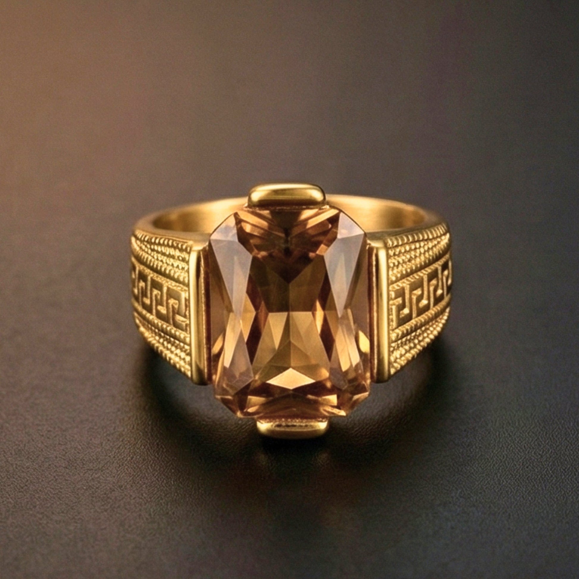 REGAL CITRINE - Pure Stainless Steel Men’s Gold Plated Ring (Size : 27 ) - THE MEN THING