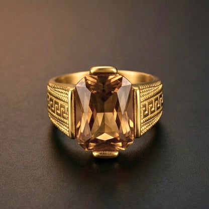 REGAL CITRINE - Pure Stainless Steel Men’s Gold Plated Ring (Size : 27 ) - THE MEN THING