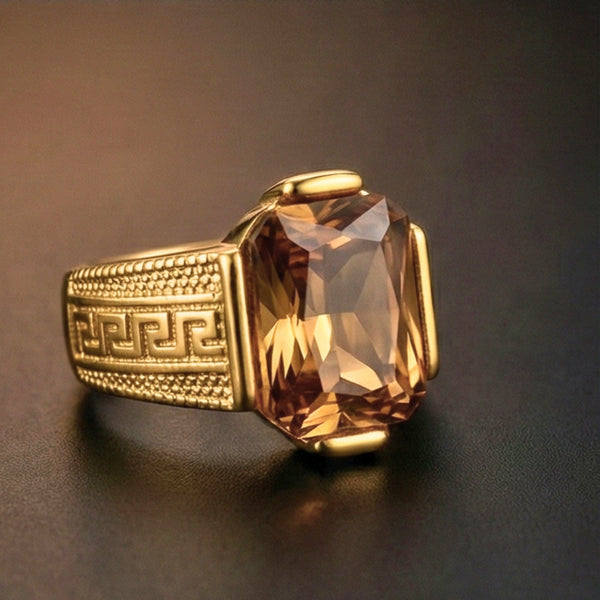 REGAL CITRINE - Pure Stainless Steel Men’s Gold Plated Ring (Size : 27 )