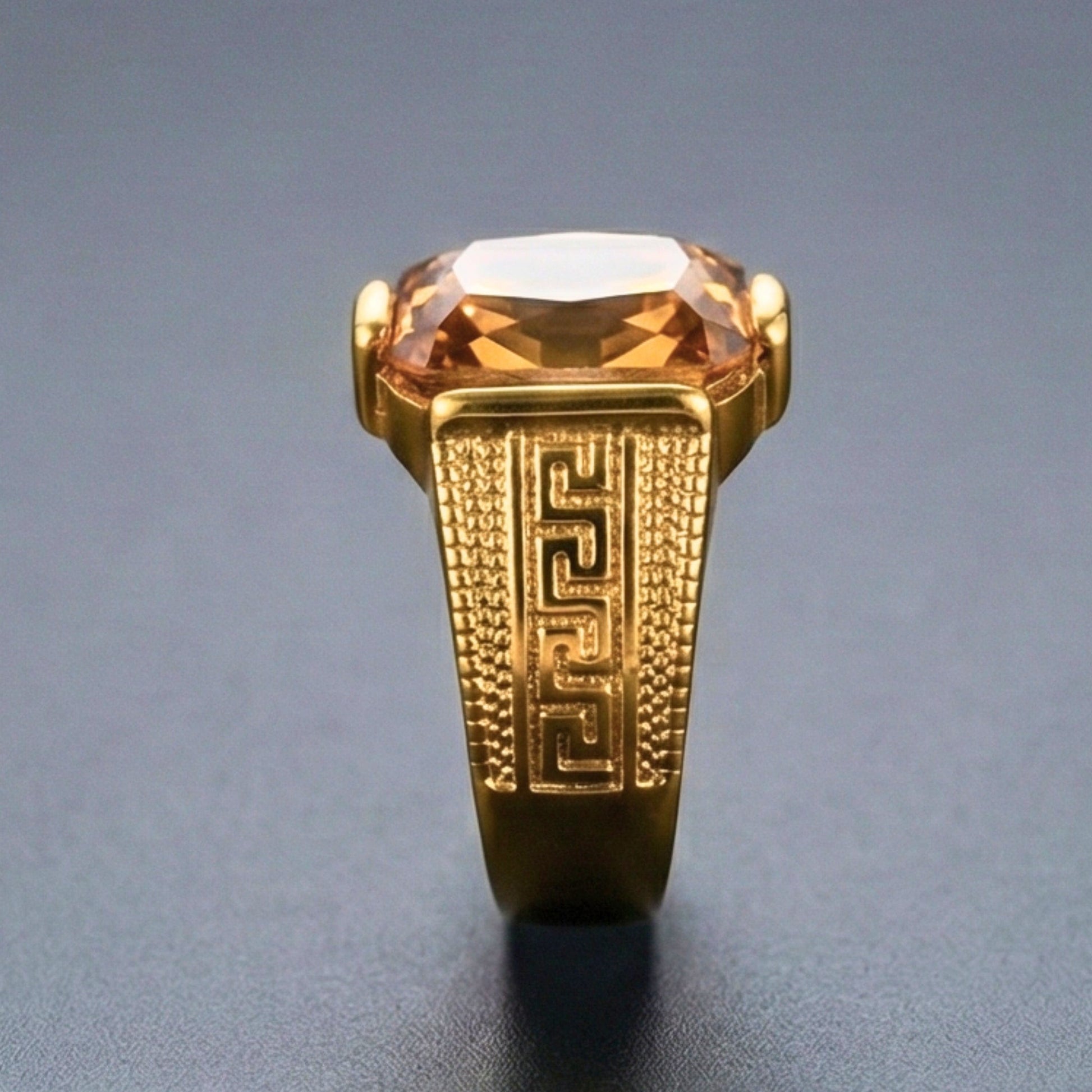REGAL CITRINE - Pure Stainless Steel Men’s Gold Plated Ring (Size : 27 ) - THE MEN THING