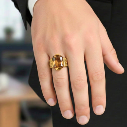 REGAL CITRINE - Pure Stainless Steel Men’s Gold Plated Ring (Size : 27 ) - THE MEN THING