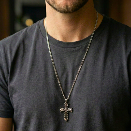 REGAL CROSS - 31mm Pure Titanium Steel Pendant with 27inch Curb 3mm Chain for Men & Boys - THE MEN THING