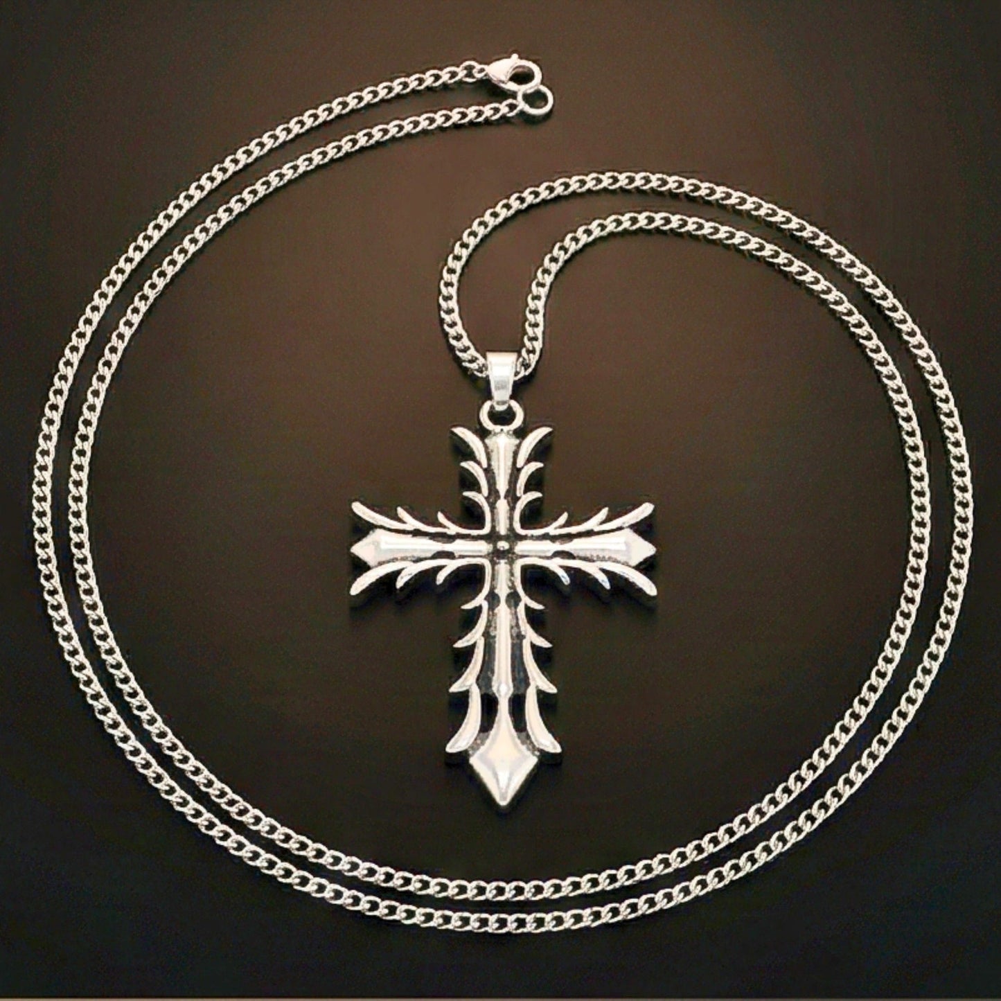 REGAL CROSS - 31mm Pure Titanium Steel Pendant with 27inch Curb 3mm Chain for Men & Boys - THE MEN THING