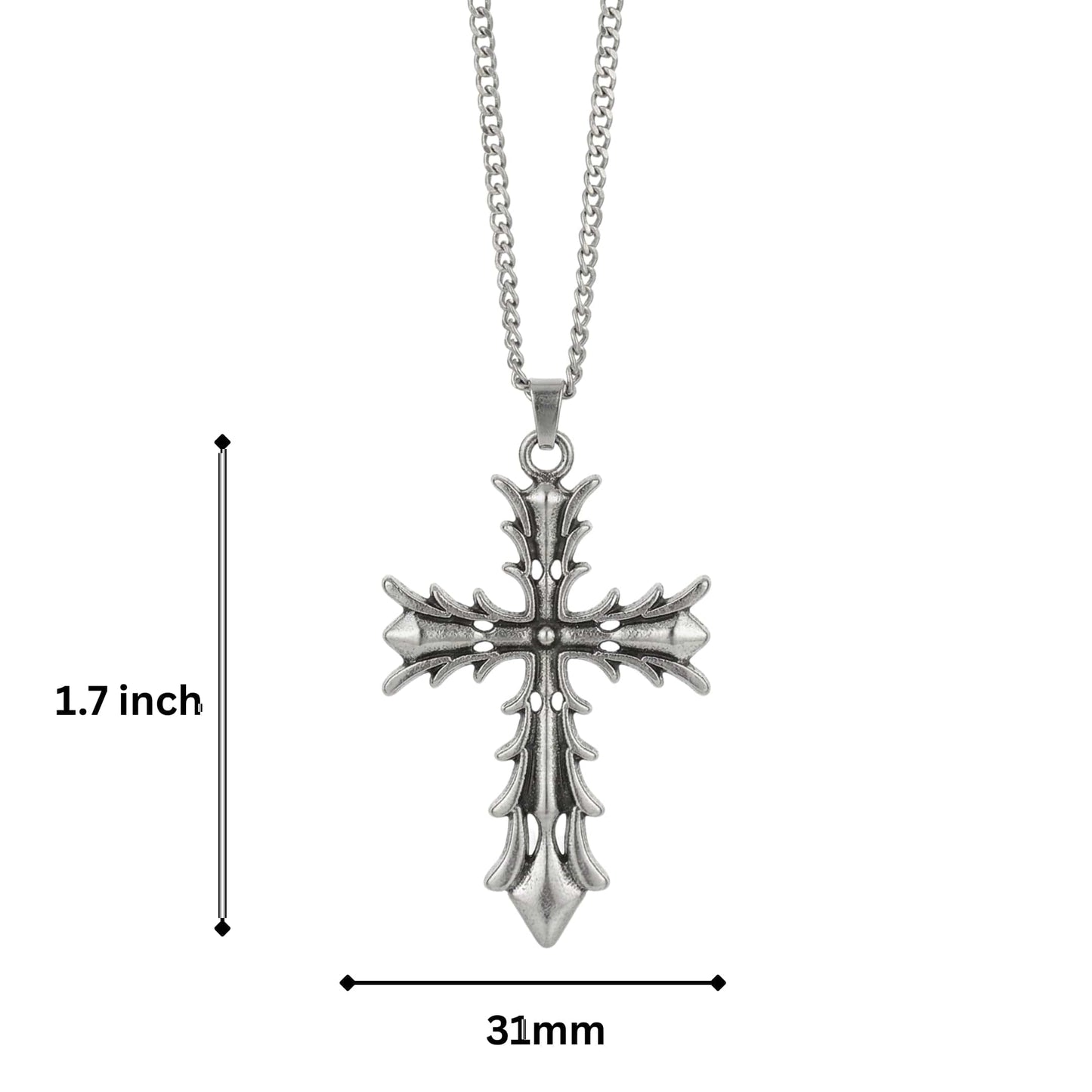 REGAL CROSS - 31mm Pure Titanium Steel Pendant with 27inch Curb 3mm Chain for Men & Boys - THE MEN THING