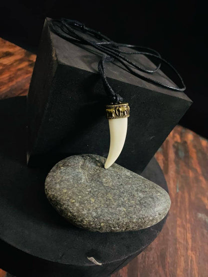 REGAL CROWN - Faux Ivory Tusk Pendant, Antique Gold Crown with Black Cotton Cord Adjustable Necklace for Men and Boys. — Leather Necklace for Men | THE MEN THING