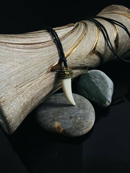 REGAL CROWN - Faux Ivory Tusk Pendant, Antique Gold Crown with Black Cotton Cord Adjustable Necklace for Men and Boys. — Leather Necklace for Men | THE MEN THING