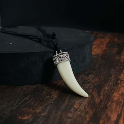 REGAL CROWN - Faux Ivory Tusk Pendant, Antique Silver Crown with Black Cotton Cord Adjustable Necklace for Men and Boys. — Leather Necklace for Men | THE MEN THING
