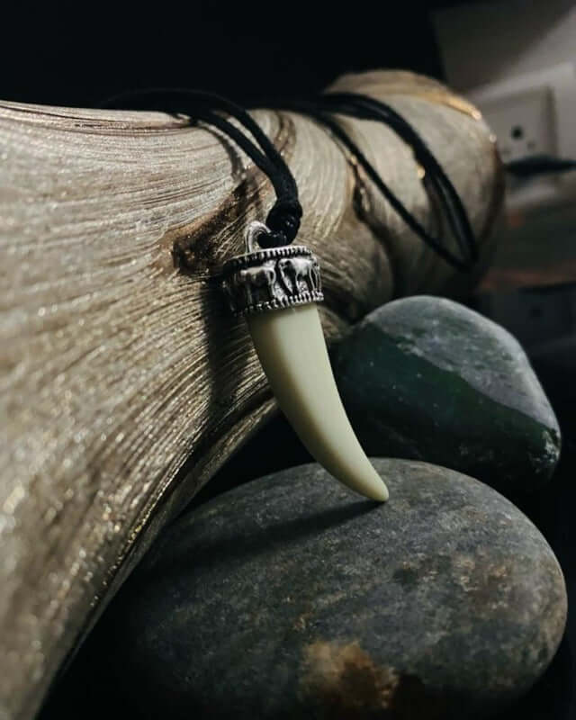 REGAL CROWN - Faux Ivory Tusk Pendant, Antique Silver Crown with Black Cotton Cord Adjustable Necklace for Men and Boys. — Leather Necklace for Men | THE MEN THING