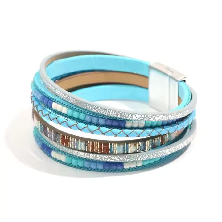 REGALIA - Blue Genuine Braided Leather Bracelet Set for Men & Boys (8 inch) - THE MEN THING